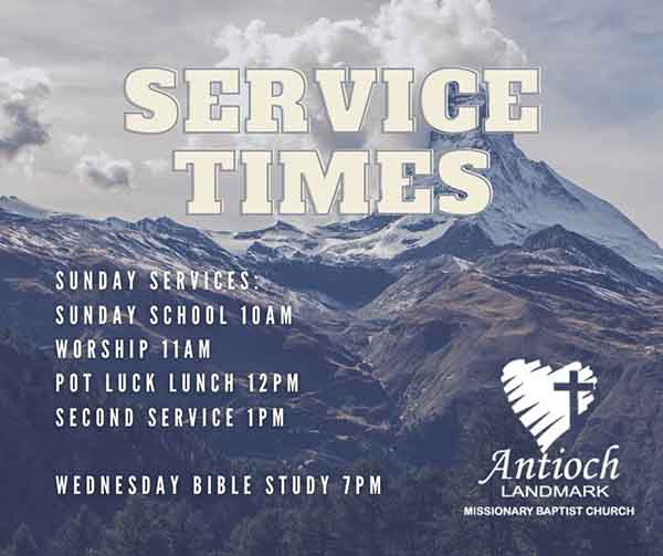Antioch Baptist Church service times in Perryville Arkansas